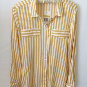 NWT Alexander Jordan yellow striped rayon button front long sleeve shirt *Sz S*